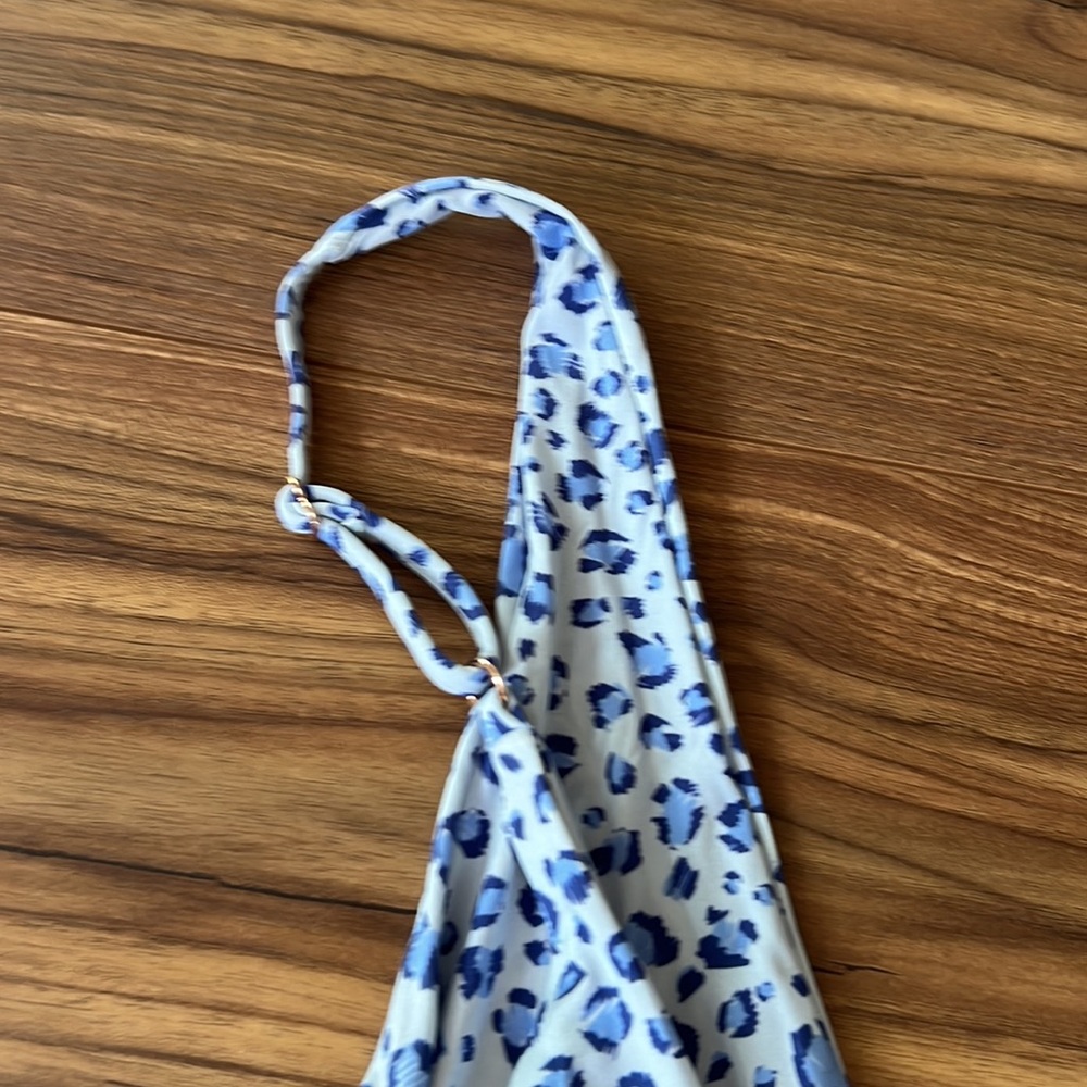 Blue Leopard Print One-Piece Swimsuit with Side Drawstrings - Picture 5 of 6